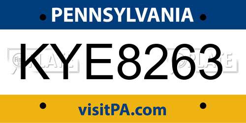 KYE8263 Pennsylvania License Plate