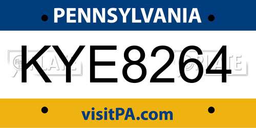 KYE8264 Pennsylvania License Plate