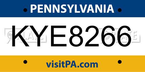 KYE8266 Pennsylvania License Plate
