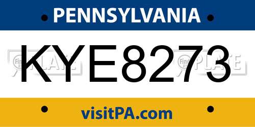 KYE8273 Pennsylvania License Plate