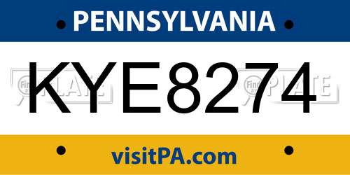 KYE8274 Pennsylvania License Plate