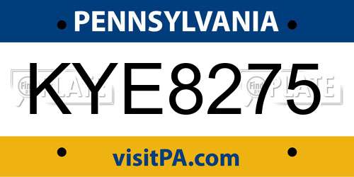 KYE8275 Pennsylvania License Plate