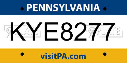 KYE8277 Pennsylvania License Plate