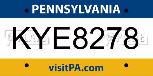 KYE8278 Pennsylvania License Plate
