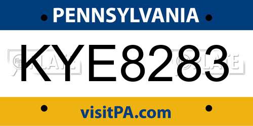 KYE8283 Pennsylvania License Plate