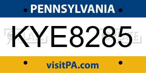 KYE8285 Pennsylvania License Plate