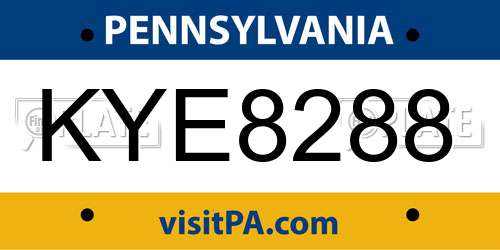 KYE8288 Pennsylvania License Plate