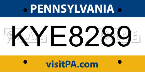KYE8289 Pennsylvania License Plate