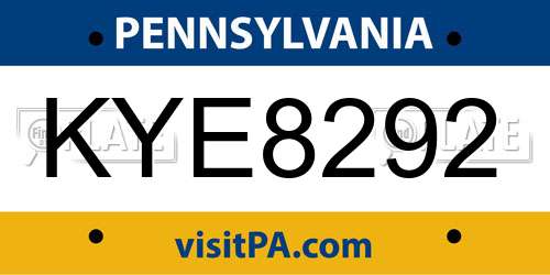 KYE8292 Pennsylvania License Plate