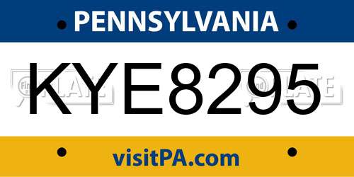 KYE8295 Pennsylvania License Plate