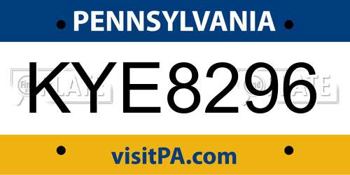 KYE8296 Pennsylvania License Plate