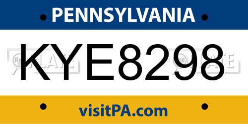 KYE8298 Pennsylvania License Plate