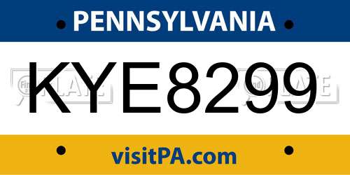 KYE8299 Pennsylvania License Plate