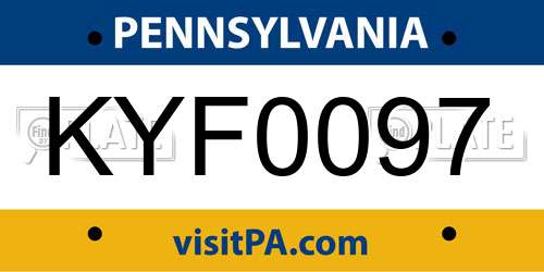 KYF0097 Pennsylvania License Plate