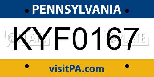 KYF0167 Pennsylvania License Plate