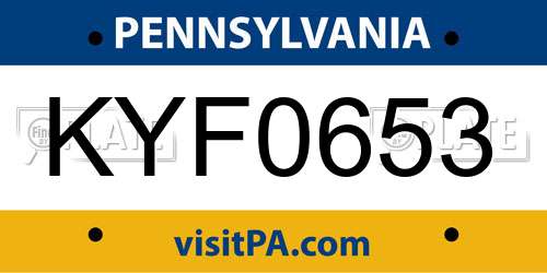 KYF0653 Pennsylvania License Plate