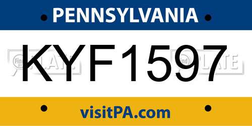 KYF1597 Pennsylvania License Plate