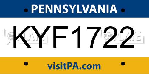 KYF1722 Pennsylvania License Plate