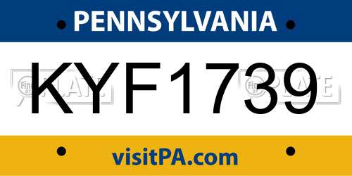 KYF1739 Pennsylvania License Plate