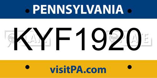 KYF1920 Pennsylvania License Plate