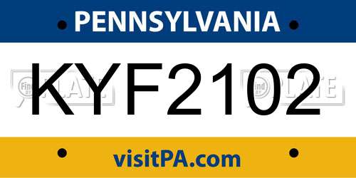 KYF2102 Pennsylvania License Plate