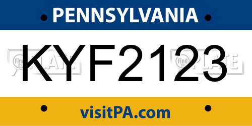 KYF2123 Pennsylvania License Plate