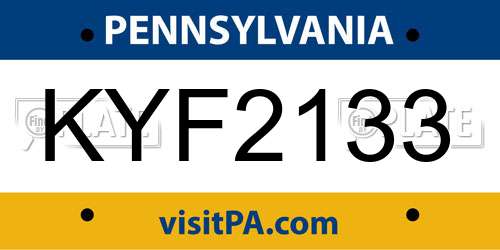 KYF2133 Pennsylvania License Plate
