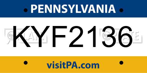 KYF2136 Pennsylvania License Plate