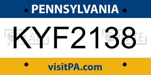 KYF2138 Pennsylvania License Plate