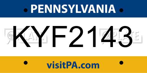 KYF2143 Pennsylvania License Plate
