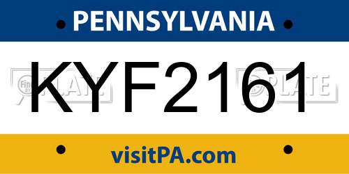 KYF2161 Pennsylvania License Plate
