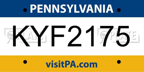 KYF2175 Pennsylvania License Plate