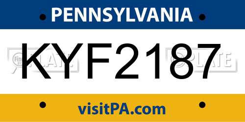 KYF2187 Pennsylvania License Plate