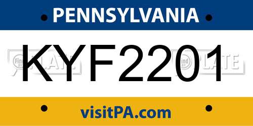 KYF2201 Pennsylvania License Plate