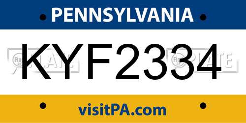 KYF2334 Pennsylvania License Plate
