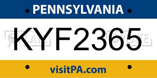 KYF2365 Pennsylvania License Plate