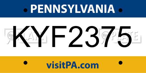 KYF2375 Pennsylvania License Plate