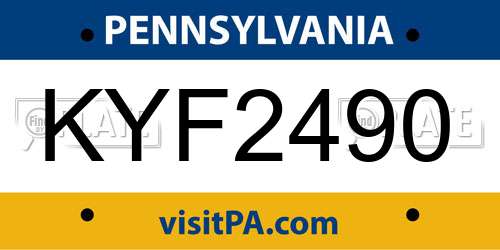 KYF2490 Pennsylvania License Plate