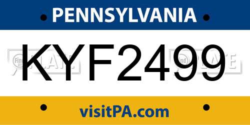 KYF2499 Pennsylvania License Plate