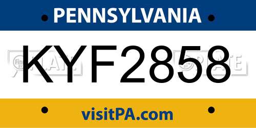 KYF2858 Pennsylvania License Plate