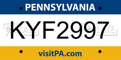 KYF2997 Pennsylvania License Plate