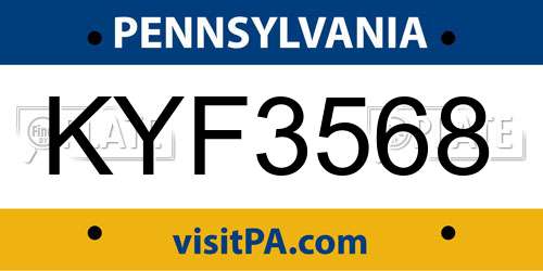 KYF3568 Pennsylvania License Plate