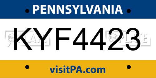 KYF4423 Pennsylvania License Plate