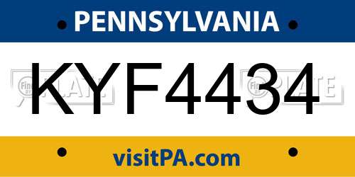 KYF4434 Pennsylvania License Plate