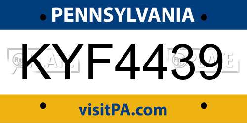 KYF4439 Pennsylvania License Plate