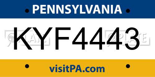 KYF4443 Pennsylvania License Plate
