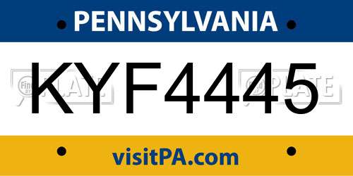 KYF4445 Pennsylvania License Plate