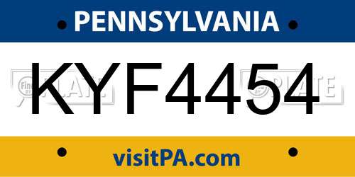 KYF4454 Pennsylvania License Plate