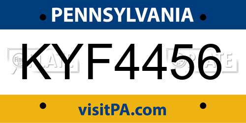 KYF4456 Pennsylvania License Plate