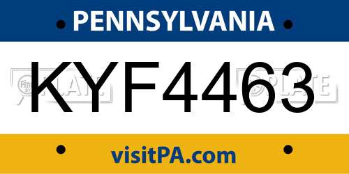 KYF4463 Pennsylvania License Plate